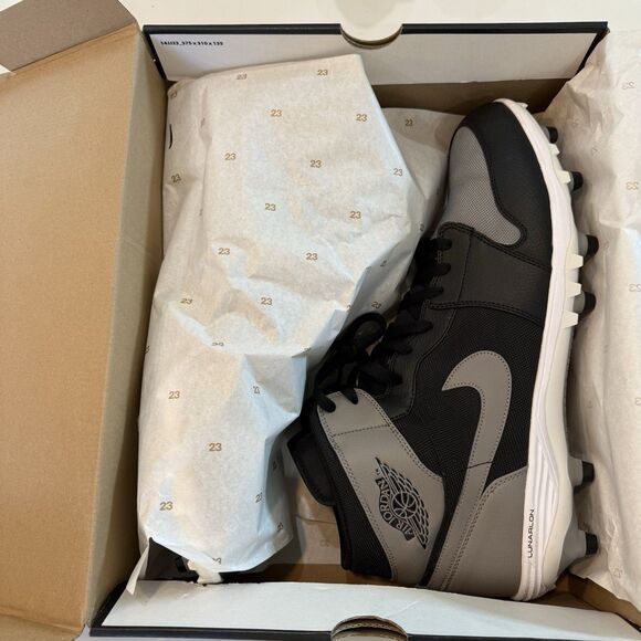 Size 18 Nike Air Jordan 1 TD Mid Shadow Grey Football Cleats AR5604-002 Lunarlon main image 8